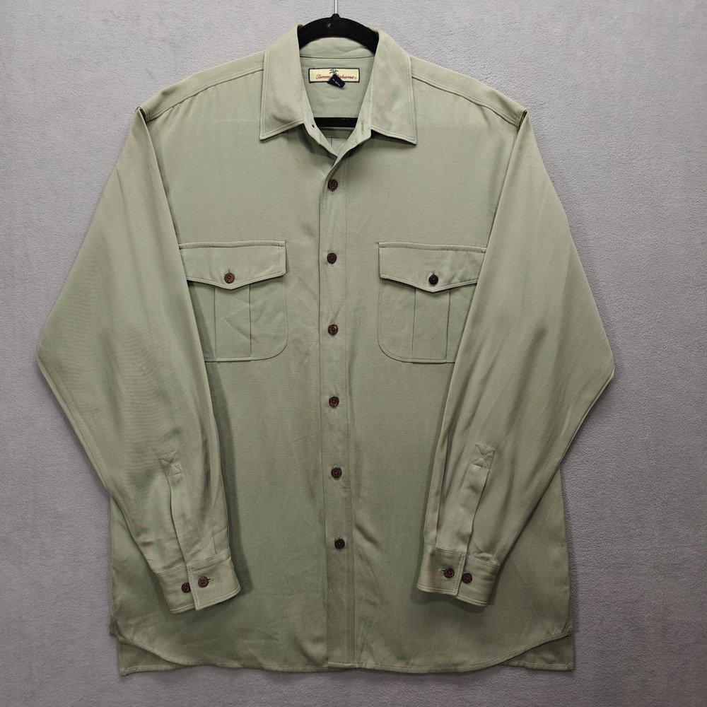 Tommy Bahama Shirt Mens Medium Green Long Sleeve Silk Cotton Miami Resort Casual